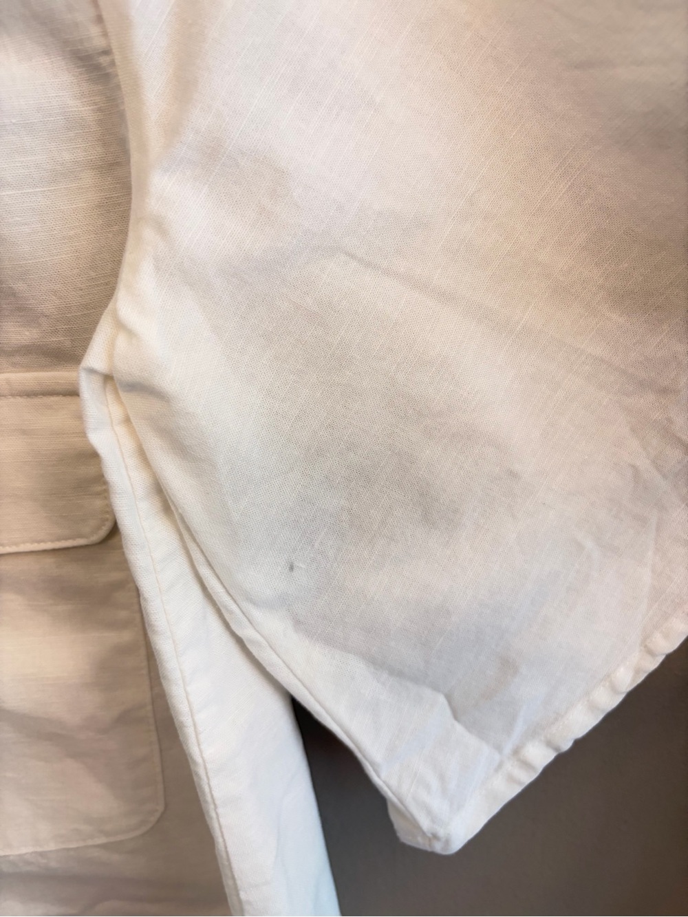 Sabo Skirt White linen blend blouse front tie detail and flap pockets size XS - Picture 7 of 14